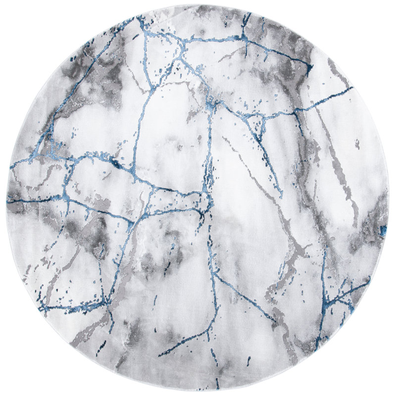 John-Paul Craft Performance Abstract Rug, Round 8', Ivory Gray/Blue