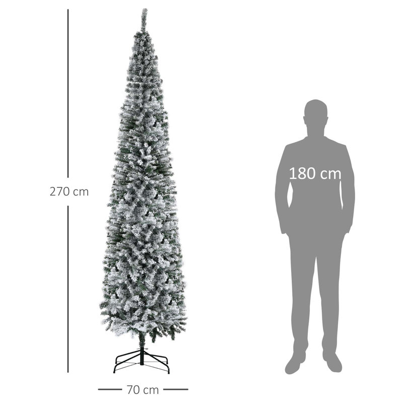 Grand arbre de Noël artificiel enneigé avec flocons de neige, 9'