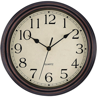 Rétro horloge murale silencieuse à quartz non-tic-tac classique pour le salon Cuisine Bureau à domicile 12 pouces (bronze)