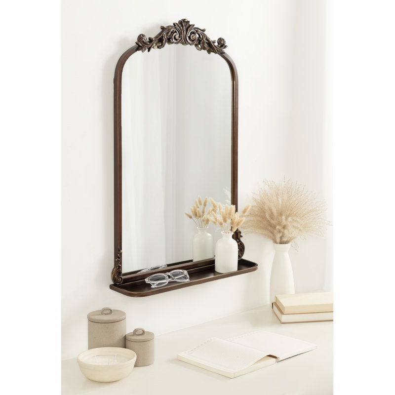 Stride Metal Arch Mirror with Shelves, Bronze, 31.5" x 21"