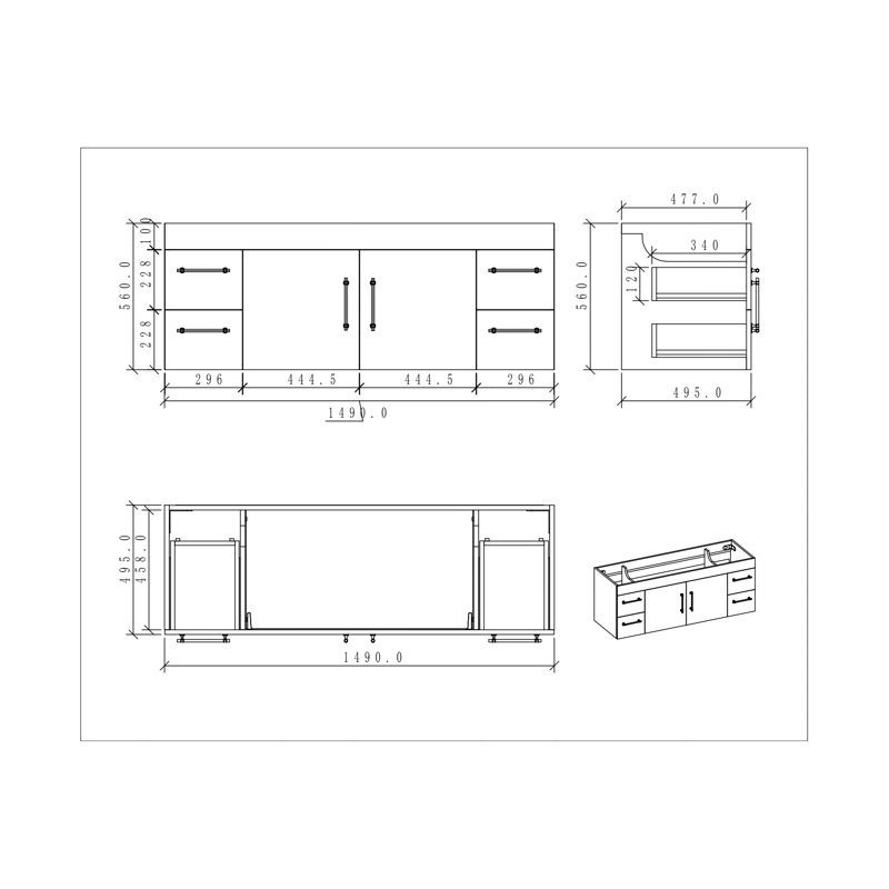 Ensemble de meuble-lavabo à double cuve 60 ", Gris ultrabrillant