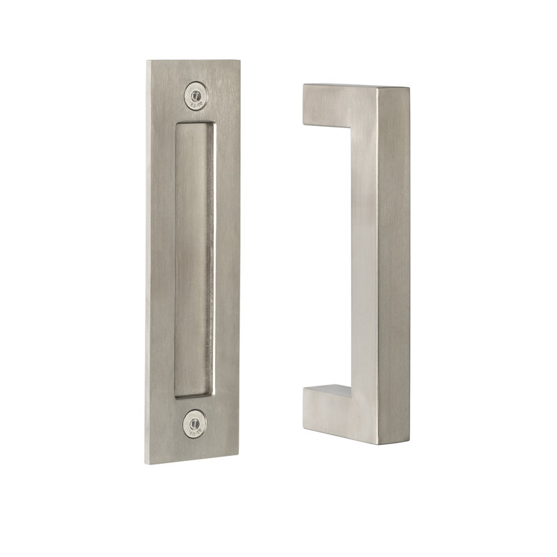 Square Barn Door Handle with Flush Handle, 8", Stainless Steel