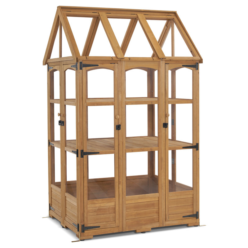 4' W X 3.23' D Wooden Polycarbonate Greenhouse With Adjustable Shelves And Roof Vent & Roof Vent, Natural