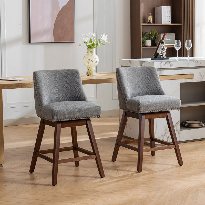 Tabouret de bar pivotant à hauteur de comptoir, siège de 26 po de hauteur, ensemble de 2, tissu gris, Gris