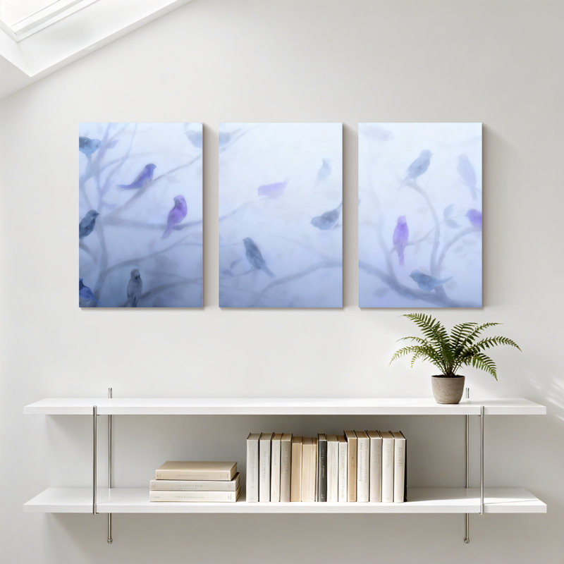 «Birds Blue Birds On Branches», ensemble de 3 impressions sur toile, H 18 po x l 36 po