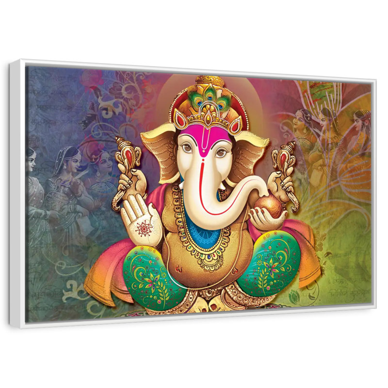 Divinité indienne Ganesh, Cadre flottant blanc, 37 po x 25 po