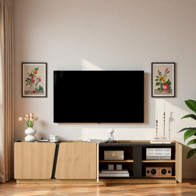 Modern Tv Stand With Rounded Corners, Marble Contrast Top And Adjustable Shelves