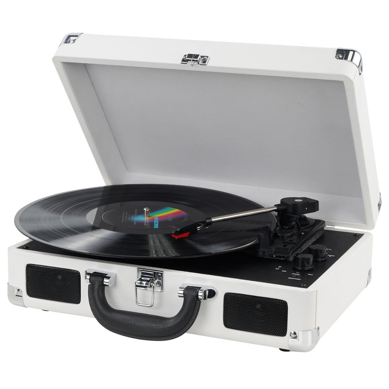 Portable 3 - Speed Turntable Decorative Record Player, White
