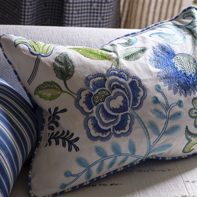 Embroidered Osier Damasse Decorative Pillow, Cobalt