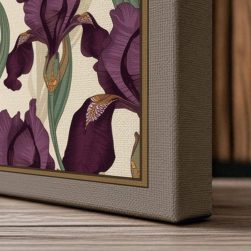 Iris Garden Pattern Botanical - Wrapped Canvas, 30x20 - 76.2 x 50.8 cm, Taupe Border