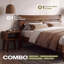 Ensemble de chambre à coucher grand 2 pièces - Structure de lit plateforme en bois d'acacia massif et table de chevet assortie, finition Mid-Century moderne, finition noyer, capacité de 800 lb, rangement, sans sommier, facile à assembler-653452392-653452407