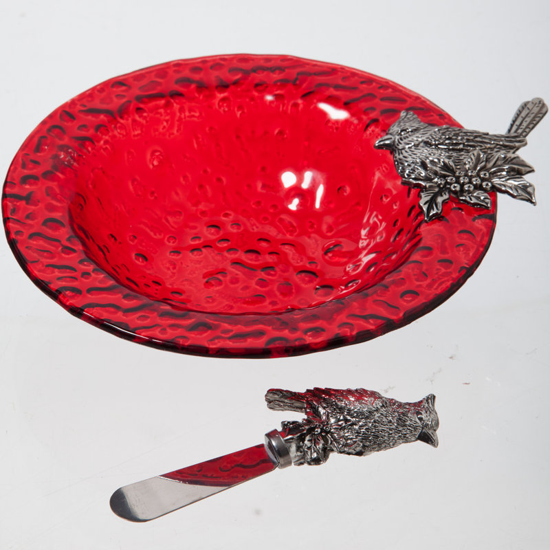 Bol et porte-verres de service en verre cardinal de noël