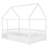 Full Size Wooden House Bed with Fence for Kids, Low Profile Floor Bed with Playhouse Design, White-349412096-349412099