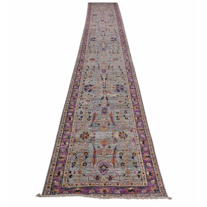 Hand Knotted Wool Area Rug in Gray And Purple