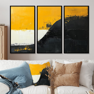 «Black Abstract Shapes Reflections II», art mural formes abstraites - 3 panneaux
