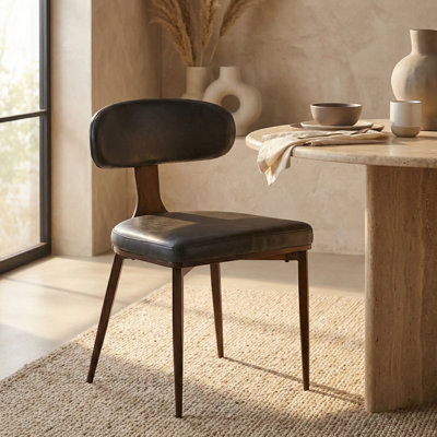 Dilenny Modern Leather Dining Chair - Comfortable Upholstered Kitchen Chair With Steel Frame, Curved Open Backrest, Tapered Legs Easy Assembly