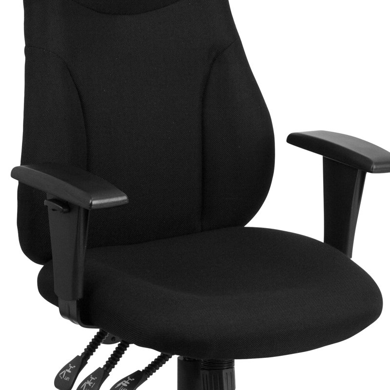 High Back Black Fabric Ergonomic Swivel Task Chair with Adjustable Arms