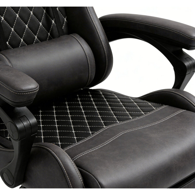 Fauteuil inclinable pivotant en cuir de polyuréthane avec dossier haut, support lombaire et hauteur réglable