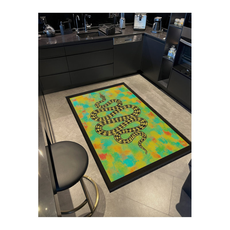Tapis noir tissé à motif décoratif lavable Mosso, 3'3" x 4'11"