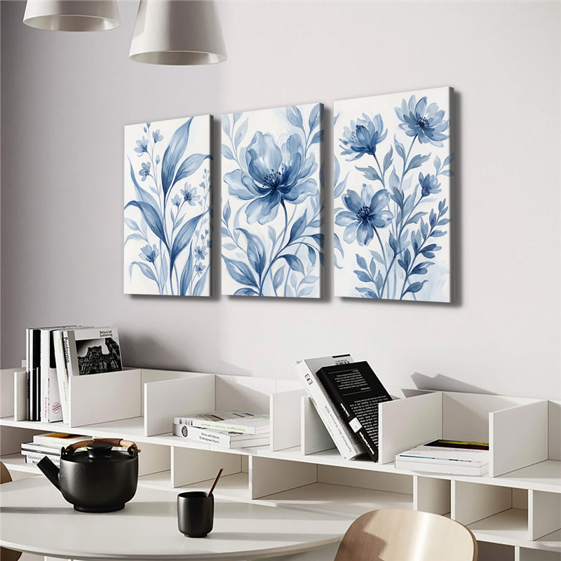 Soft Blue Floral Botanical Canvas Prints Set Of 3, 20*30inch*3