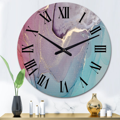 Turquoise et rouge liquide Art I - horloge murale moderne