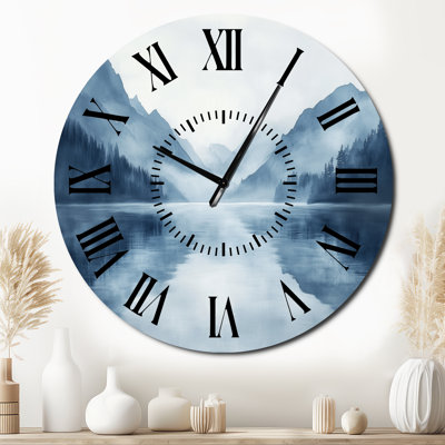 Misty Morning Mountain Lake - Gray Rustic Non-Ticking Metal Wall Clock