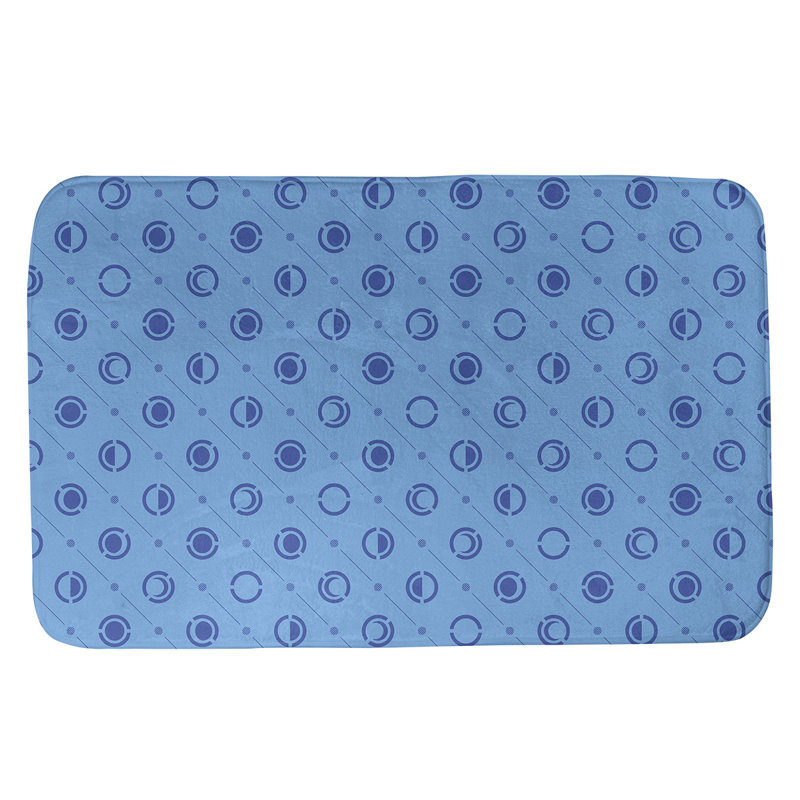 Tapis de bain géométrique antidérapant en microfibre Moon phases, l 21 po x L 34 po, Sarcelle / bleu marine / bleu