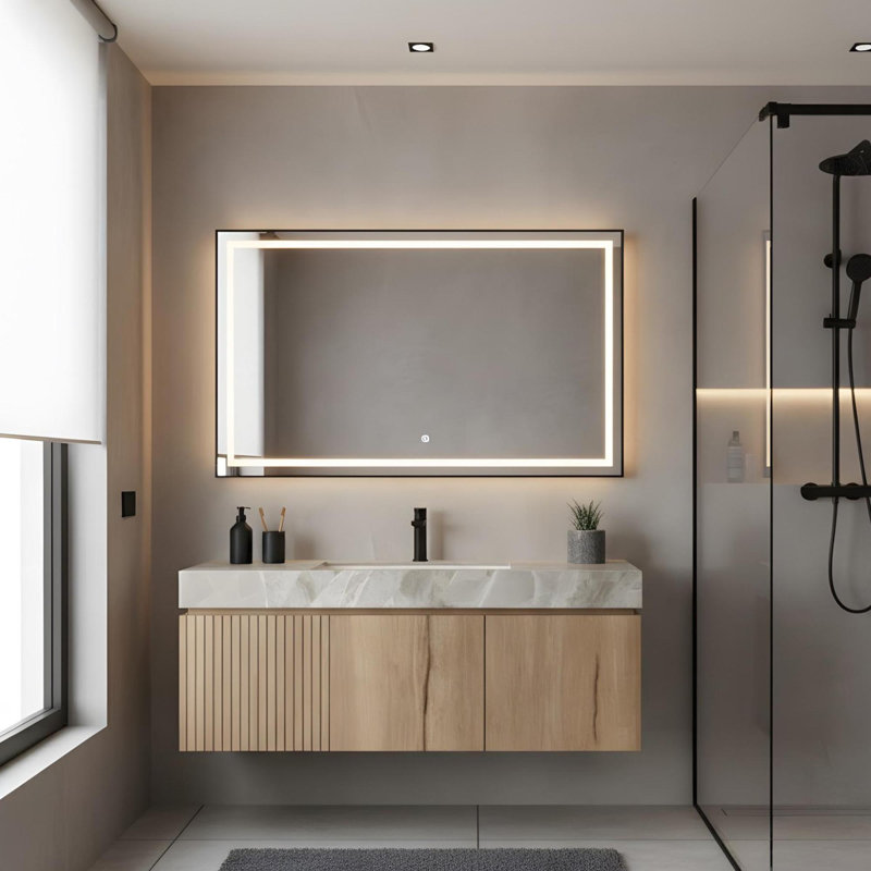 Meuble-lavabo mural 48 po avec lavabo, Gris clair, Gris clair