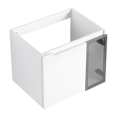 Meuble-lavabo mural de 24 po, 2 portes à fermeture douce, finition blanche brillante, 1/2 porte en verre gris, matériau en contreplaqué, ensemble de rangement, sans lavabo, meuble-lavabo contemporain de 24 po pour salle de bain,