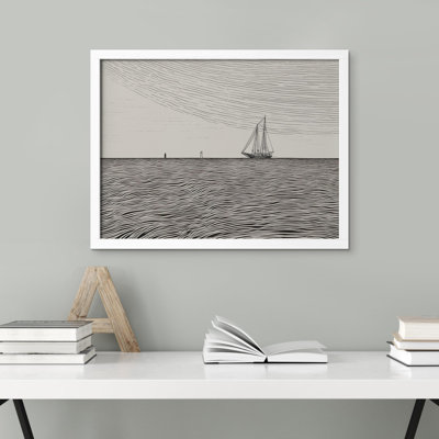 «Nautical Serenity Sailing Ship at Sea Illustration Modern Minimalist Relax Multicolor Wall Art» sur papier