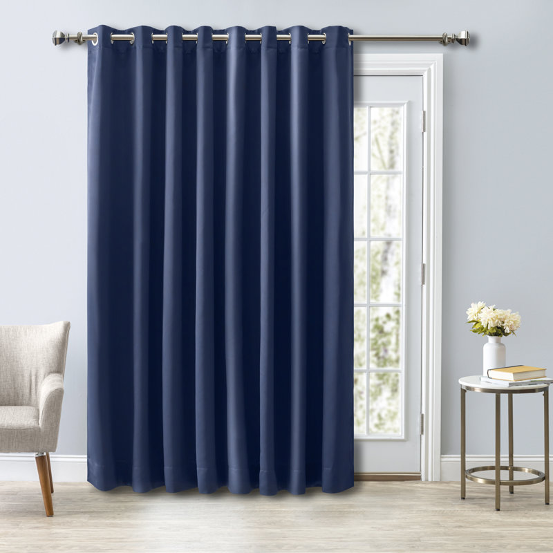 Ardelle Blackout Single Curtain Panel, Blue with Brushed Nickel Grommets, 112" W x 84" L