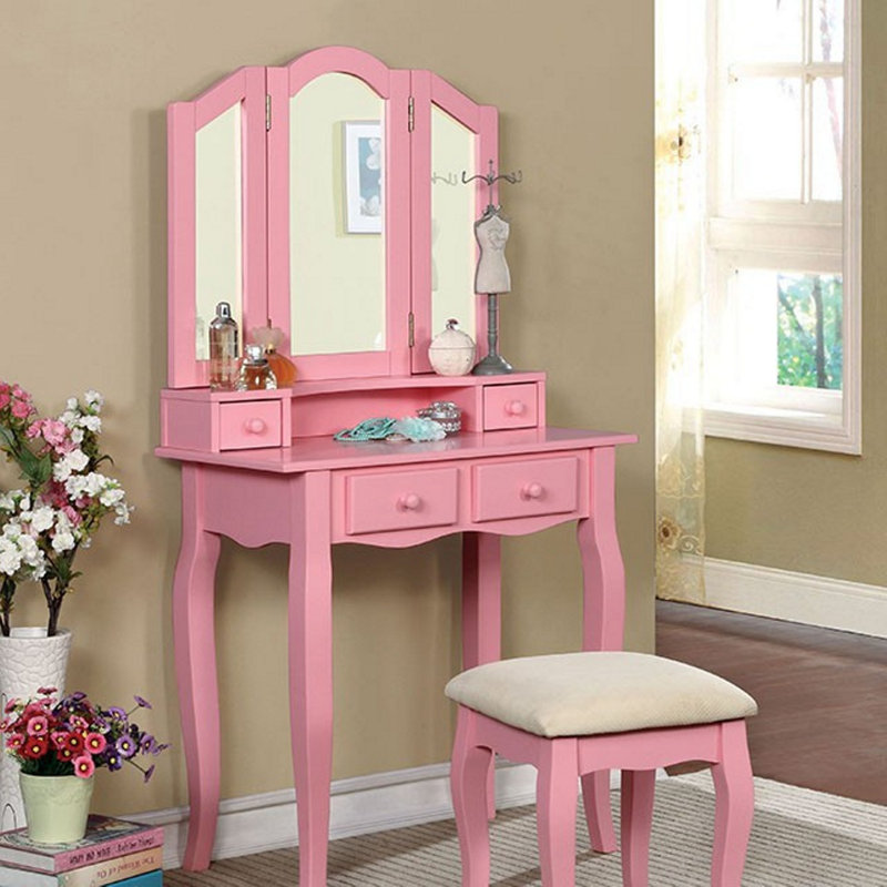 Ensemble coiffeuse avec miroir Schindler, Rose