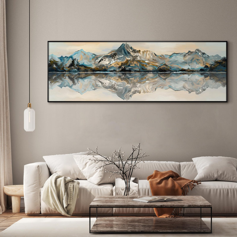 Très grande reproduction d'art sur toile - reflet de la montagne dans l'eau, paysage tranquille, œuvre d'art pour le salon ou la chambre à coucher - «Assemblage requis du cadre (cadre non fini)»