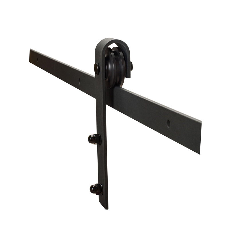 Ensemble de quincaillerie de porte de grange coulissante en acier pour portes en bois simples avec guide de plancher routé