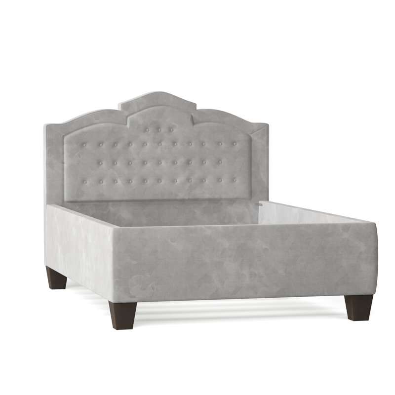 Lit standard Sheila Upholstery, Très grand, Bella en velours performance blanc, Brun acajou
