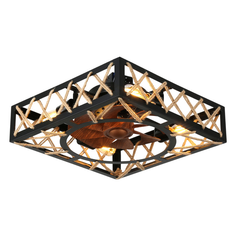 Magdelana 18" Vintage Industrial Ceiling Fan with Lights and Remote, Reversible DC Motor