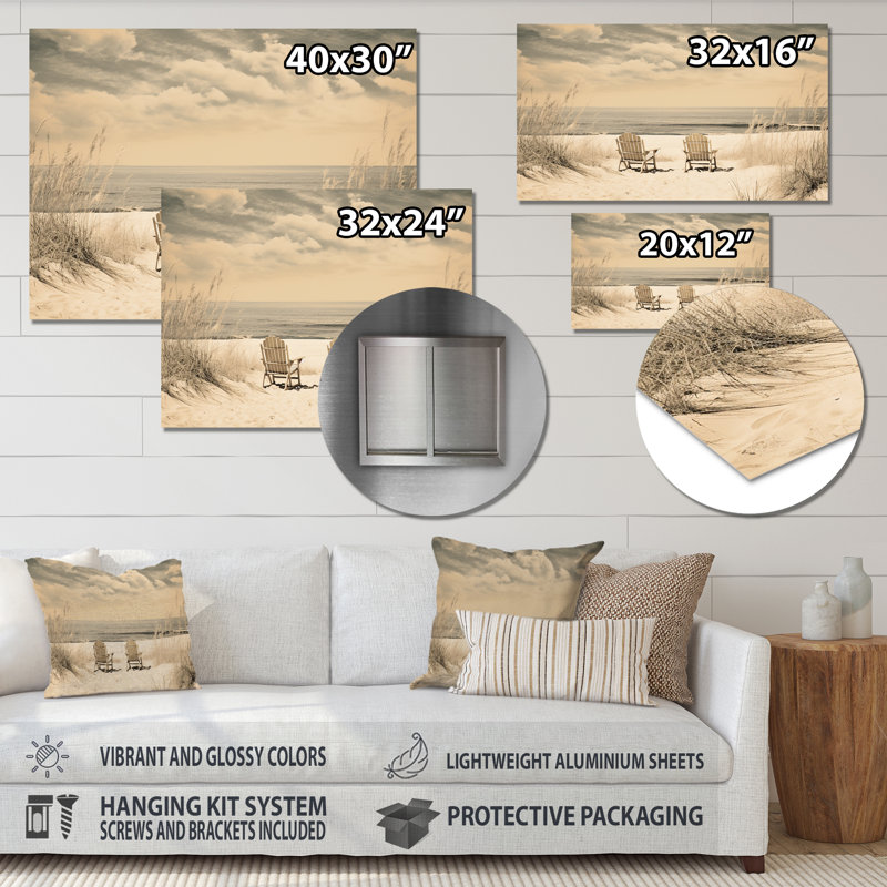 Beachside Whispers V - Décoration murale nautique et plage en métal, H 30 po x l 40 po x P 1 po