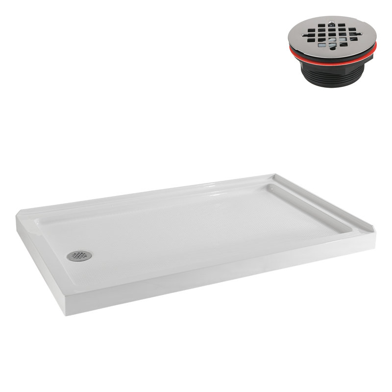 Base de douche en acrylique blanc brillant avec drain à gauche 42 po x 34 po Streamline
