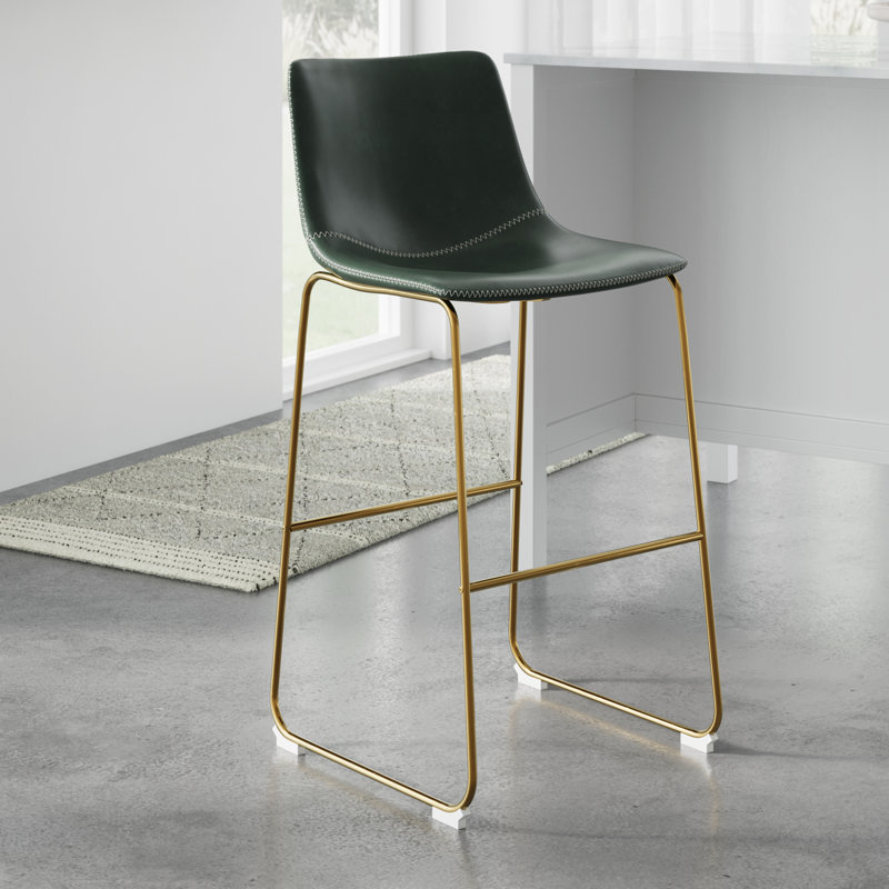 Nia Vegan Leather Bar & Counter Stool, Bar Stool (29" Seat Height), Green, Gold