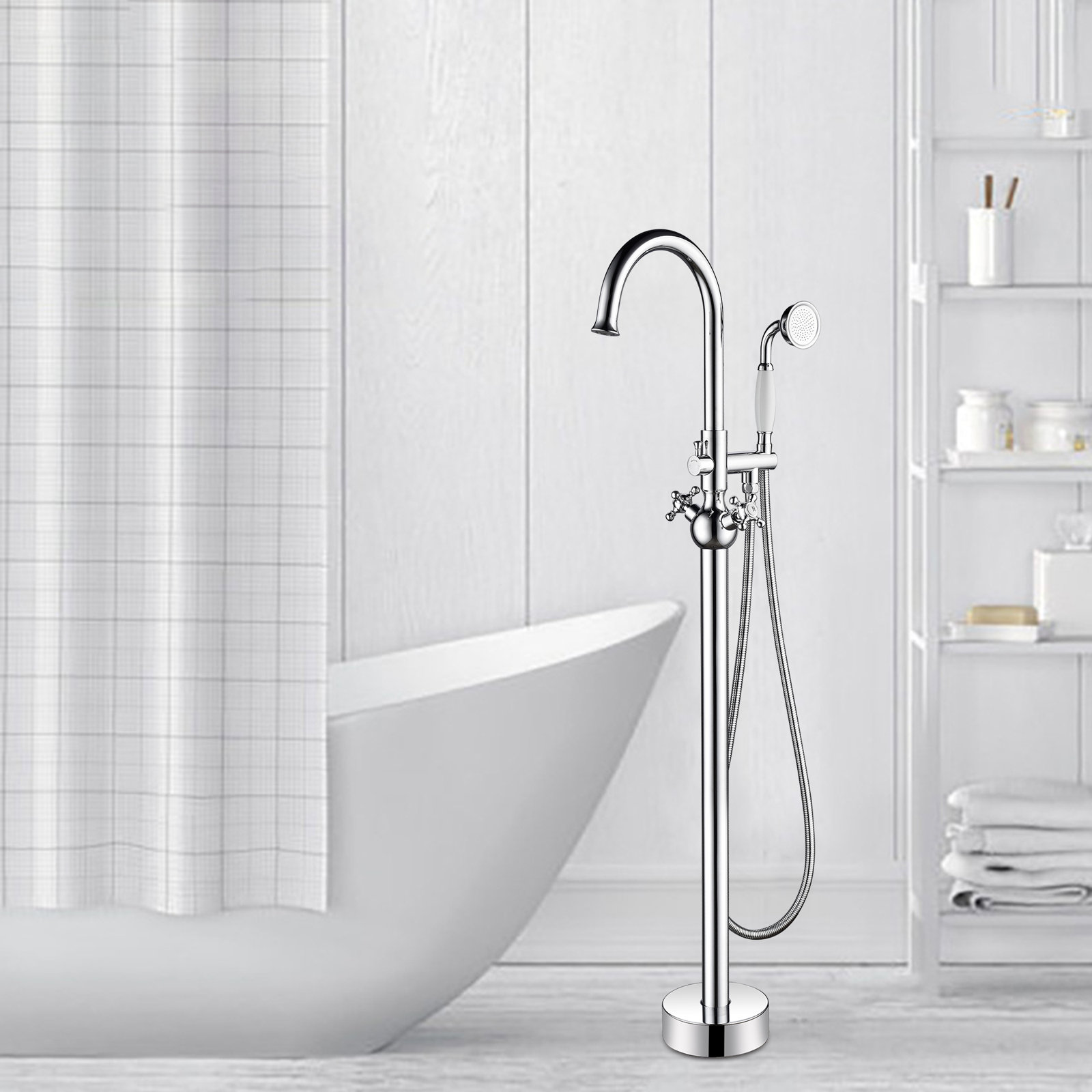 Loeb Freestanding Tub Filler with Diverter, Polished Chrome