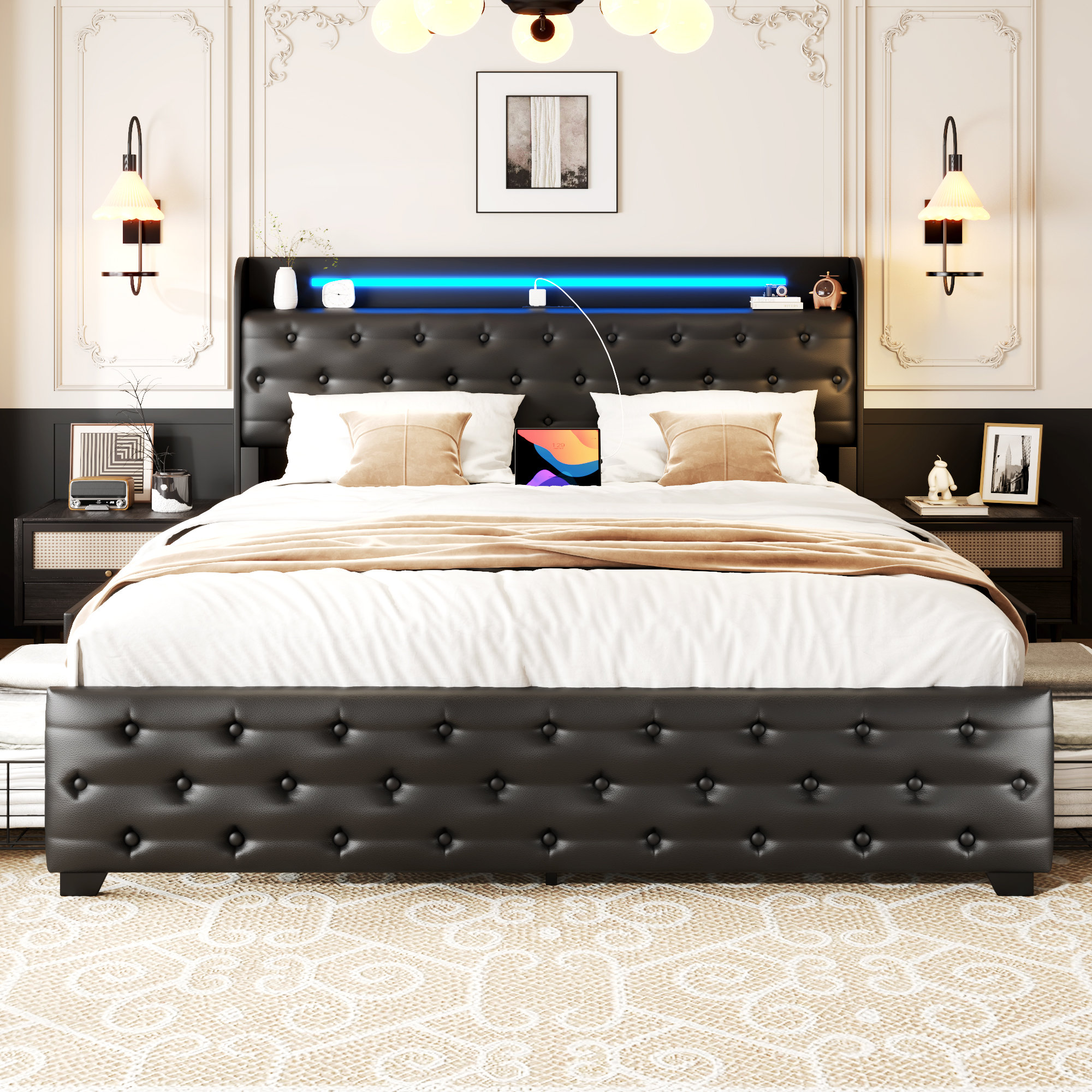 Wrought Studio™ Leather Upholstered Queen Bed Frame with Storage ...