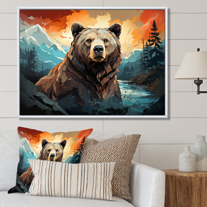 Impression sur toile Balmeet Bear Majestic Geometric II - Bear, H 30 po x l 40 po x P 1,5 po, Cadre flottant blanc