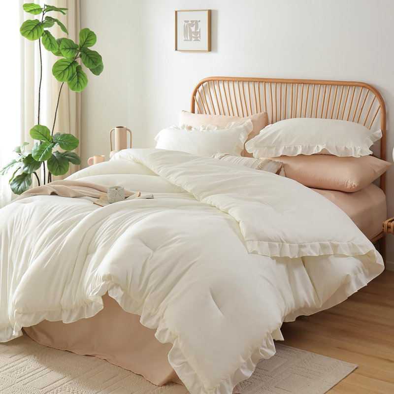 Comforter Set Vintage Bedding Soft Fluffy Comforter Set All Season, Queen Comforter, White