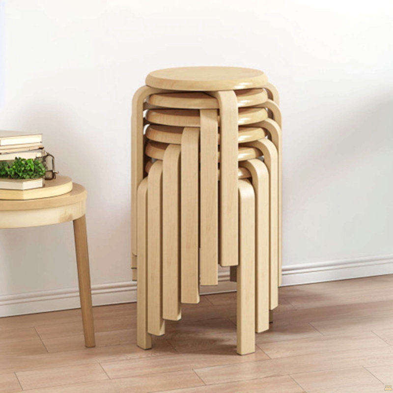 Stackable Bentwood Stool Set Of 6, 18" Round Stacking Backless Nesting Stools, 6