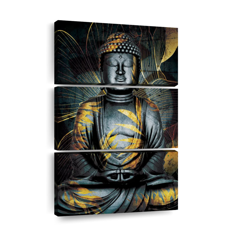 Bouddha bouddha texturé gris sur toile, ensemble de 3 pièces par NirvanaDesigns, H 57 po x l 36 po