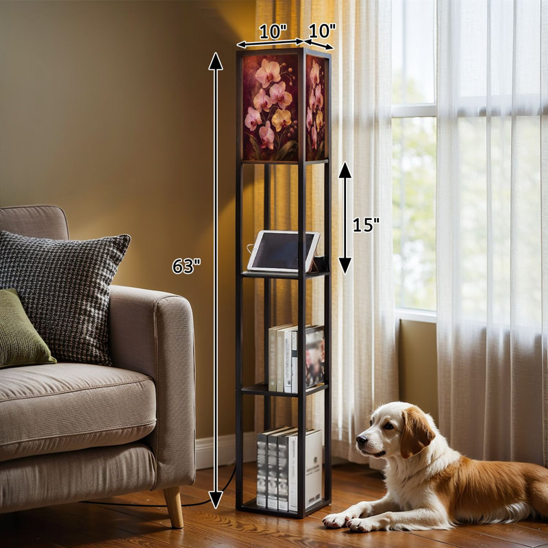 Lampe sur pied à DEL à intensité variable, orchidées dorées riches, bourgogne riche, lampe sur pied en MDF avec télécommande, 3 lumières de couleur, pour le salon, la chambre à coucher