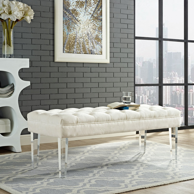 Valet Tufted Velvet Bench, Ivory