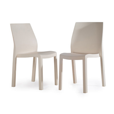 Modern Stacking Patio Dining Side Chair Indoor/Outdoor (Set Of 2) Orange by Latitude Run