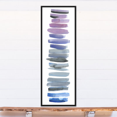 'Purple to Blue Watercolor Brush Strokes' Framed Watercolor Painting Print on Canvas