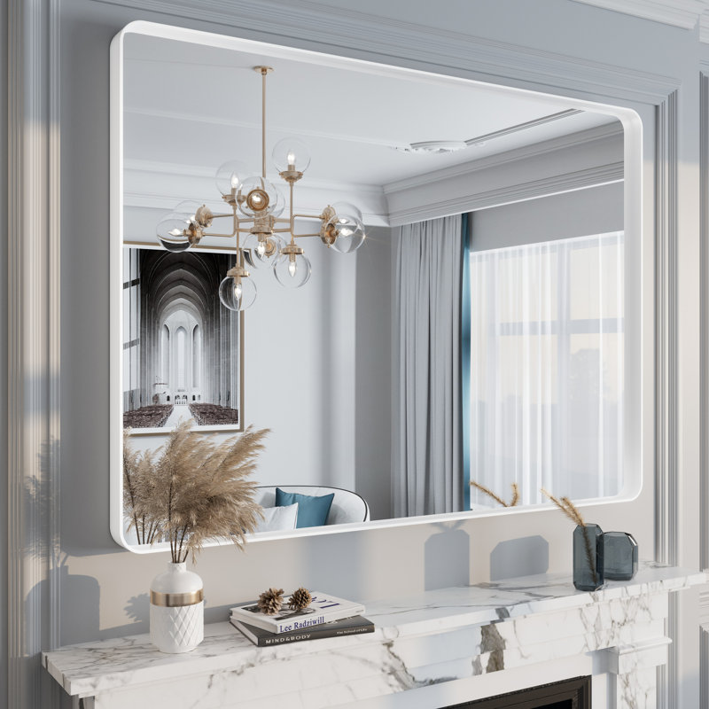 Miroir mural Aevar, 48 po x 36 po, Blanc mat